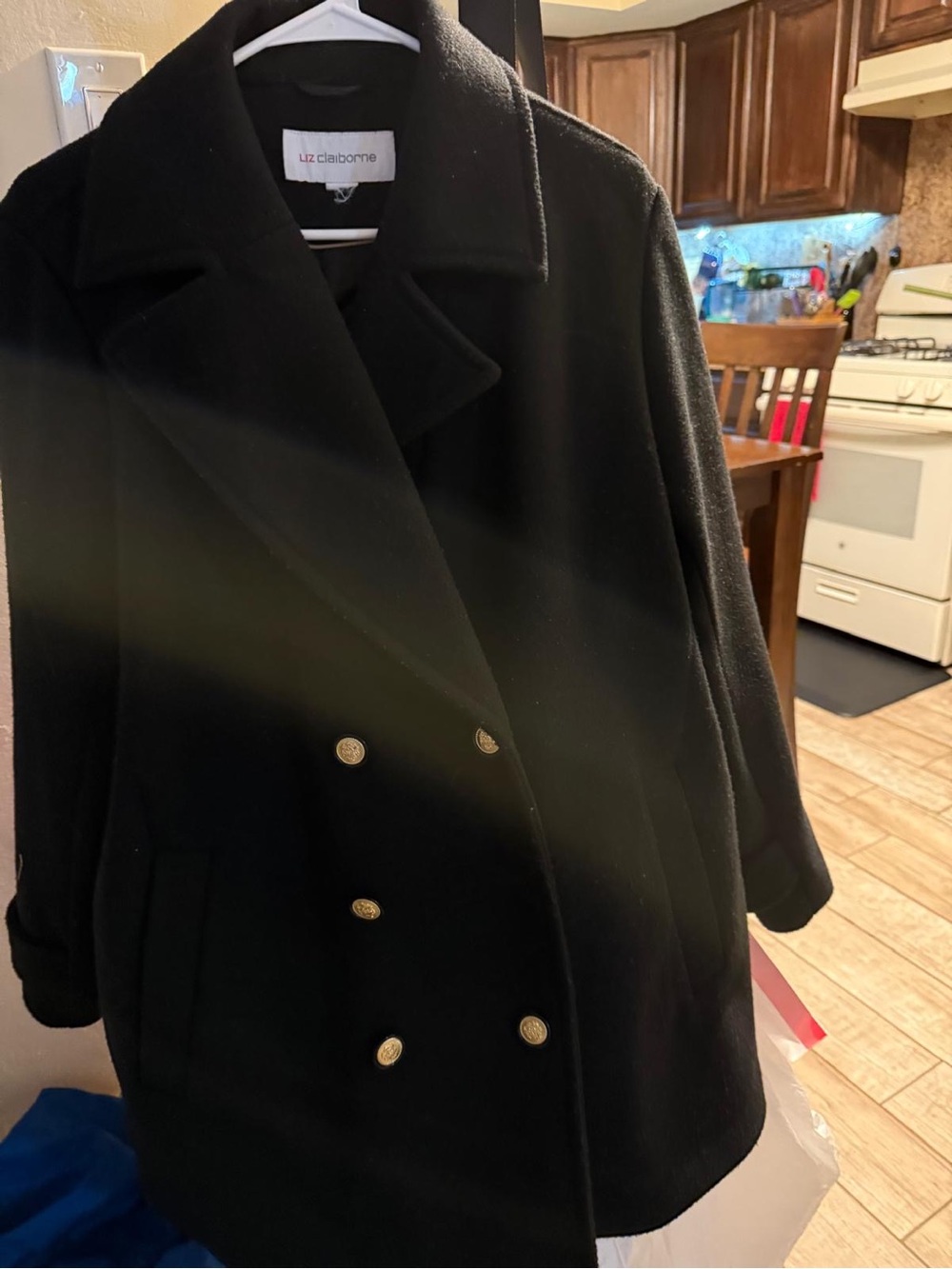 Liz Claiborne Black Double-Breasted Peacoat with Gold Buttons